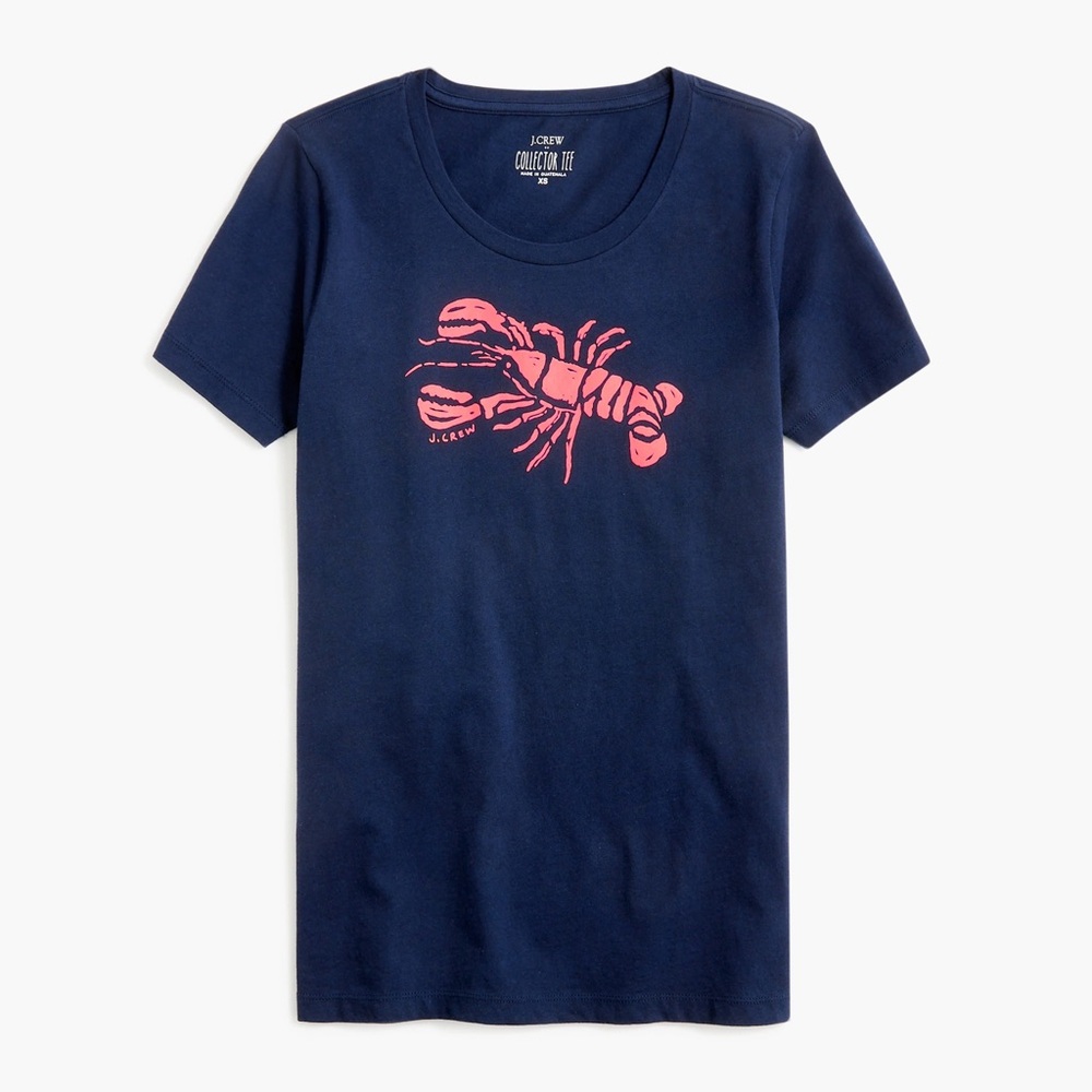 J. Crew Navy Tee with Pink Lobster Graphic